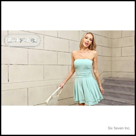 Y2K Strapless Ruched Mini Dress Elegant Party Night Out Chic - Picture 7 of 8